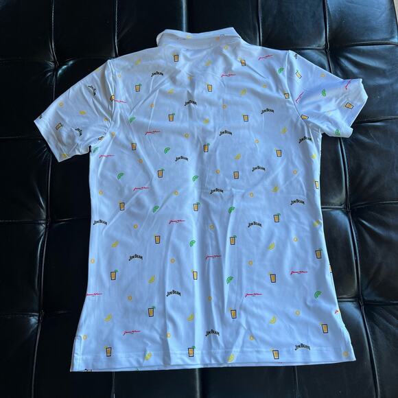 Jim Beam Polo women Short Sleeve Golf Shirt Cocktails All Over Logo Medium - Picture 8 of 9